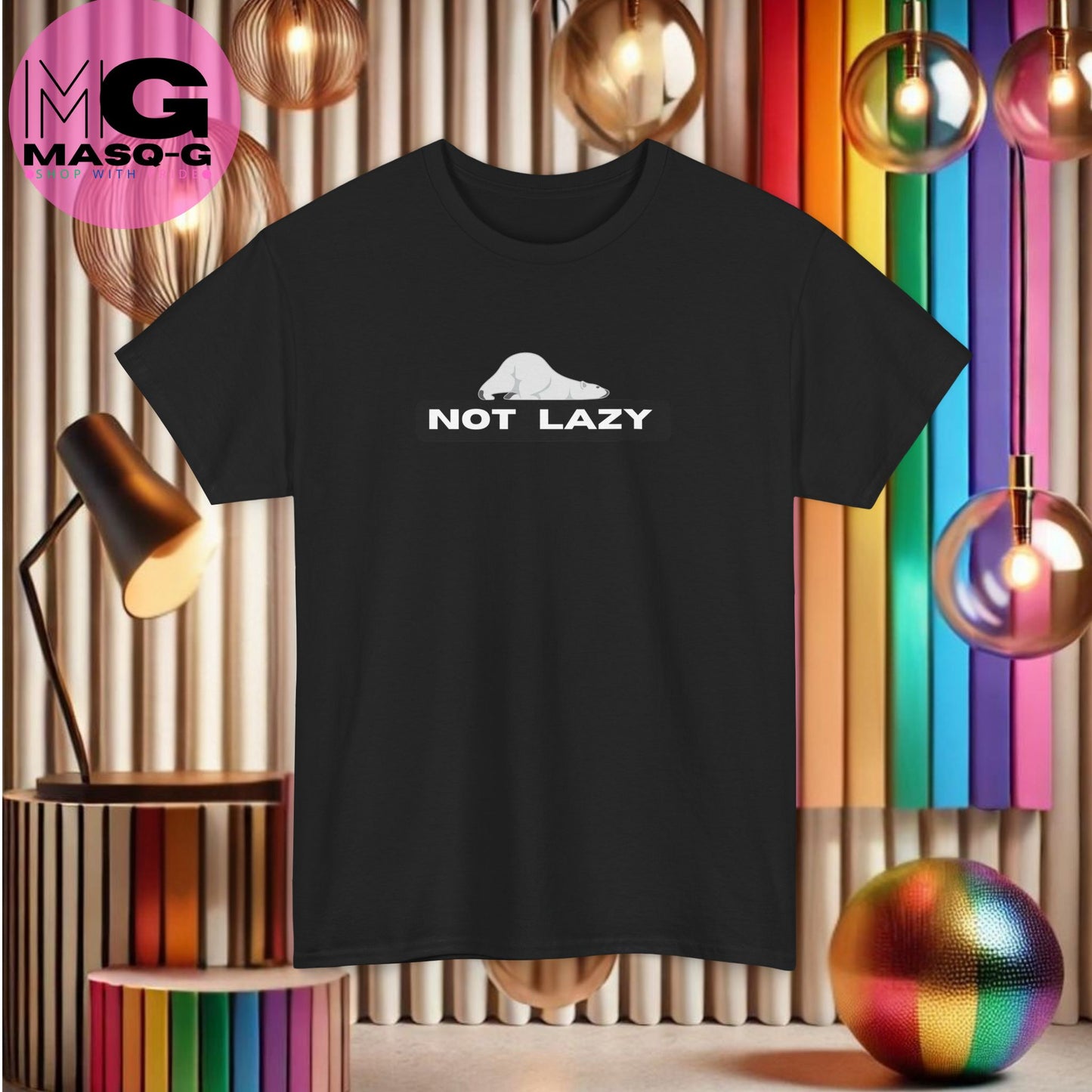 T-shirt met "Not Lazy" en Ijsbeer Design - Beschikbaar in Meerdere Kleuren, Casual en Comfortabel