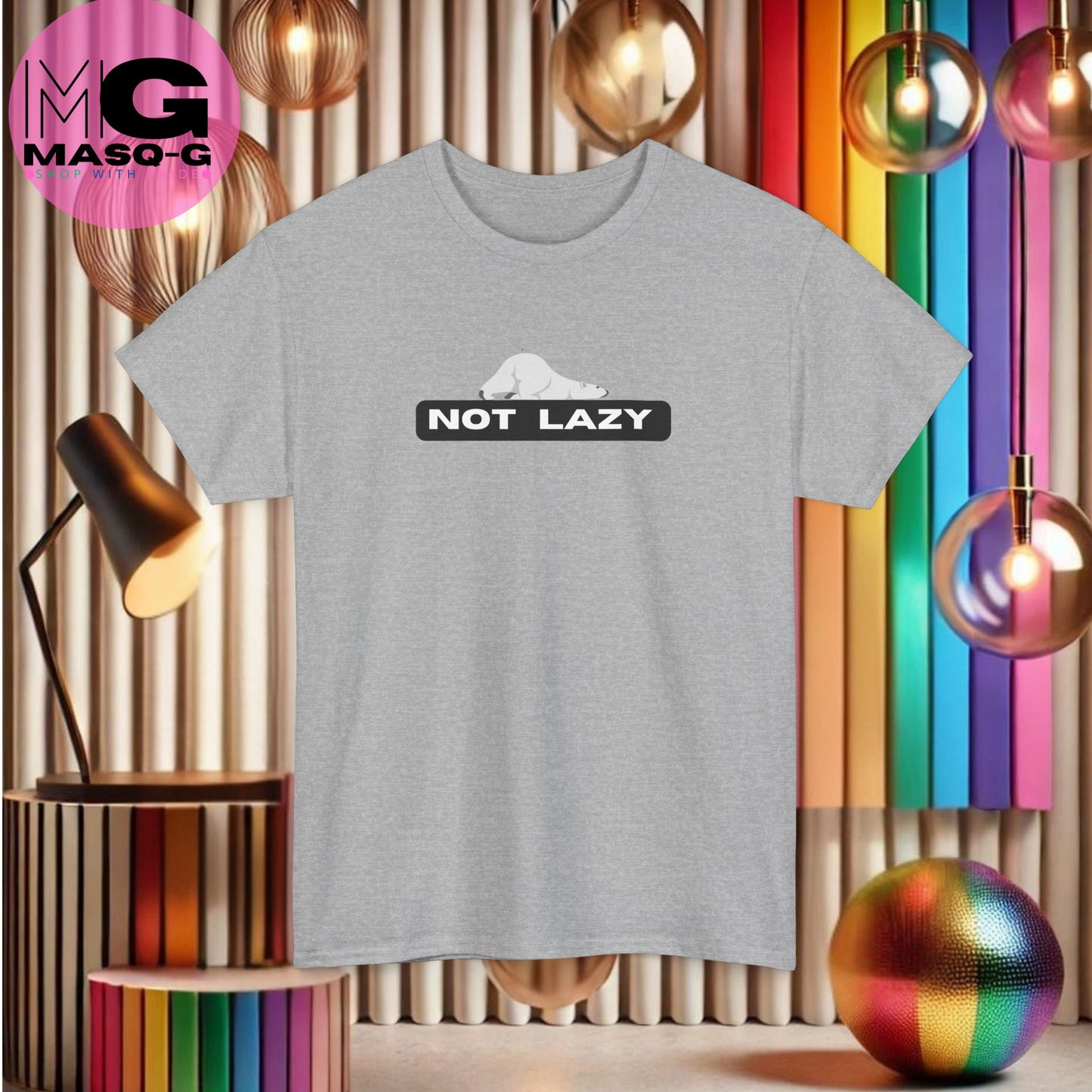 T-shirt met "Not Lazy" en Ijsbeer Design - Beschikbaar in Meerdere Kleuren, Casual en Comfortabel